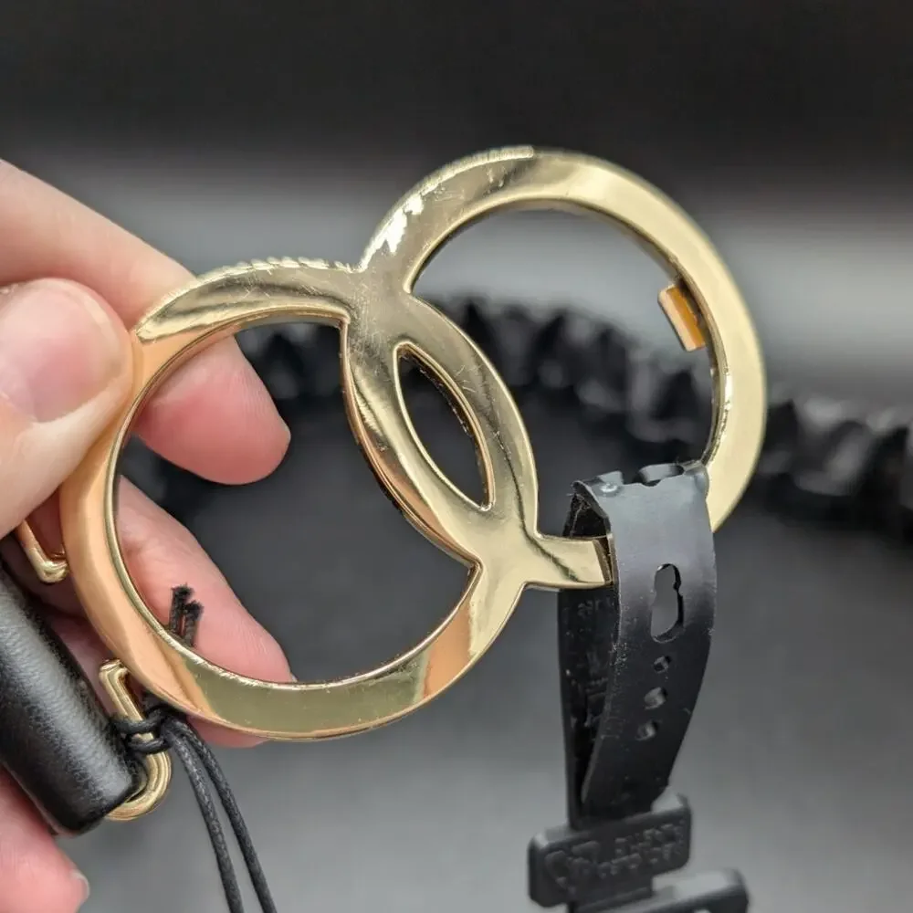 Madden NYC belt Womens Extra Large Black Stretch Gold Double Circle buckle